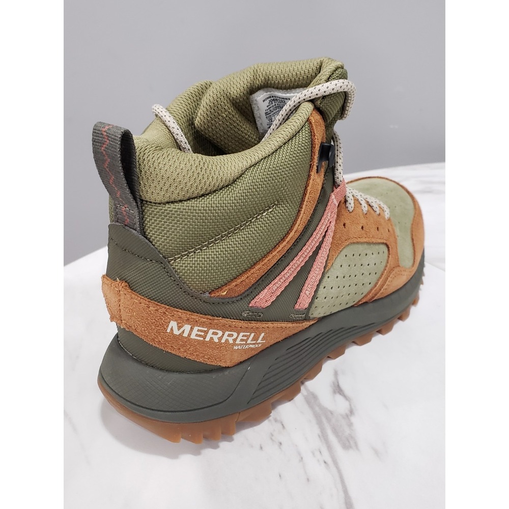 NEW 7.5 MERRELL WILDWOOD MID LEATHER WATERPROOF HIKING BOOTS FOREST GREEN BROWN - Picture 2 of 9